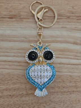 Blue Crystal Owl Keychain Charm - Women Accessories